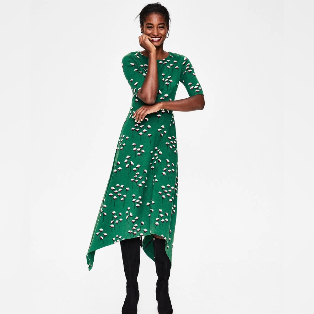 Boden Leonie Ponte Midi Dress‎ in Forest Green floral Women’s Sz 8 NWT